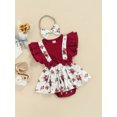 thumbnail image 3 of Xingqing Barboteuse Fleurie pour Bébés Filles, Robe Tutu, Justaucorps à Manches à Volants, Combinaison avec Bandeau, Tenues, Rouge Vin, 9-12 Mois, 3 of 8