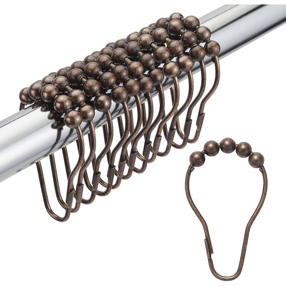Shower Curtain Rings, Bronze Shower Curtain Hooks for Curtain Rust Proof Metal Shower Rings Hooks for Bathroom Shower Curtains Rods Hangers Rolling - Set of 12, Bronze