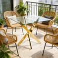 thumbnail image 2 of HMSHA Square Dining Table,Glass Dining Table,Square 90x90x75cm,golden leg,glass table top, 2 of 12