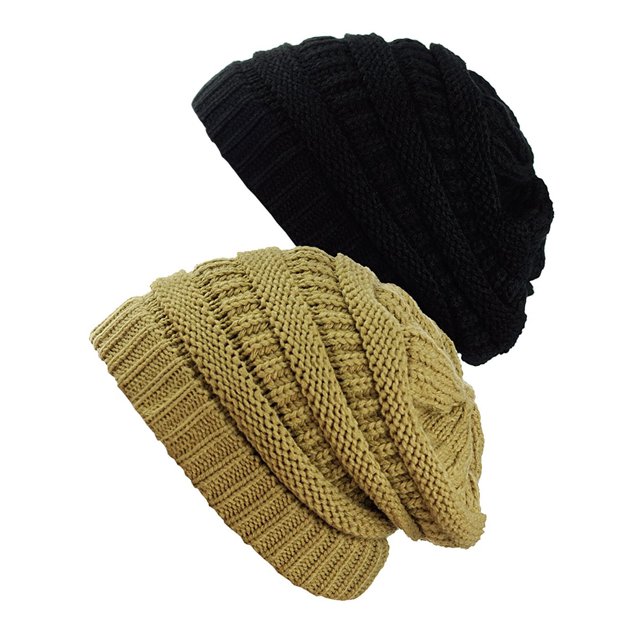 Tuque Tricotée pour Femmes (Lot de 2), Noir/camel