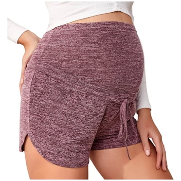 Leutsin Women Maternity Shorts Drawstring Tie Front Curved Hem Sports Pregnancy Clothes