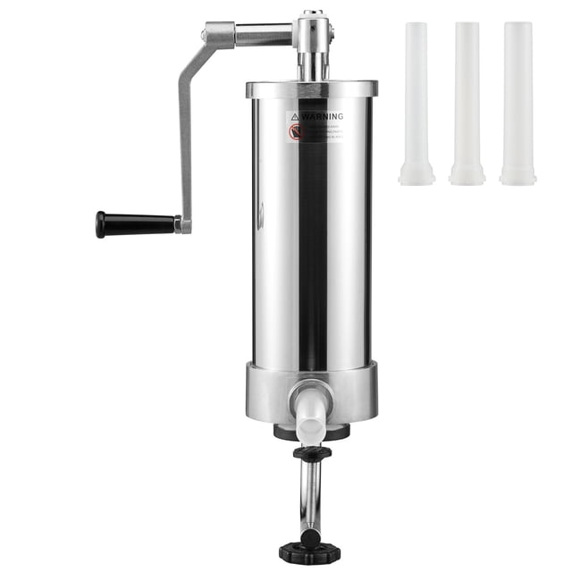 KFFKFF Machine à Saucisses, 5 Lb/3 L, en Acier Inoxydable 304 avec design vertical. Comprend une Manivelle, une base à Succion et Trois Embouts de Remplissage de Qualité Alimentaire pour Garniture Manuelle de Saucisses. Idéal pour les Cuisines Domestiques Ou un Usage commercial.