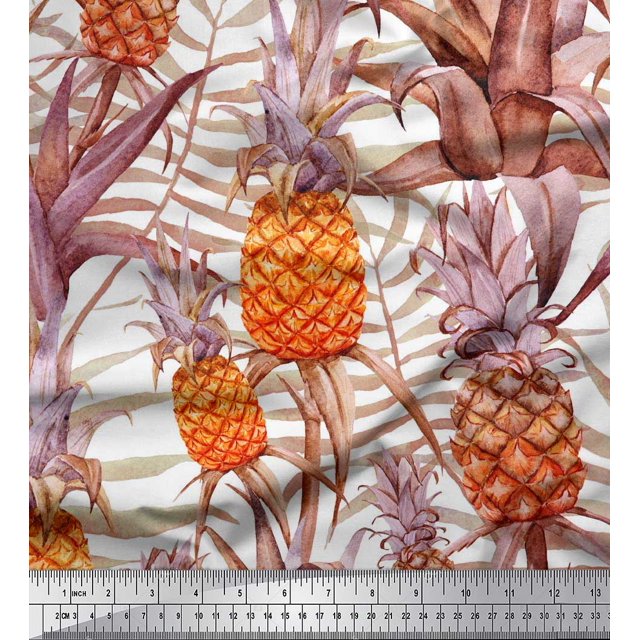 Soimoi Modal Satin Tissu Feuilles & Pin Fruits Tissu Imprimé par la Cour 42 Pouces de Large
