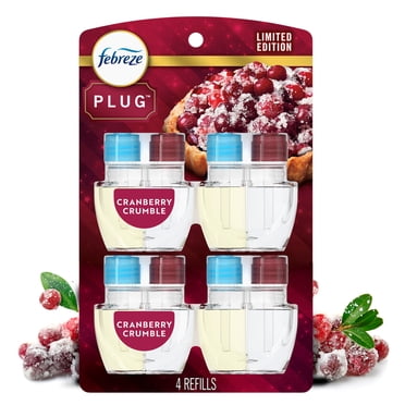 Febreze Plug In Air Freshener, Odor-Fighting Scented Oil Refill, Cranberry Crumble Scent, 4 Refills