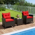 thumbnail image 4 of Costway Ensemble de 3 Pcs pour Terrasse en Osier à Bascule avec Table en Verre Trempé et Coussins Doux Extérieur Rouge, 4 of 8