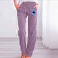 thumbnail image 2 of Yuyuzo Womens Cotton Linen Pants Straight Leg Flower Graphic Drawstring High Waisted Lounge Pants Slacks, 2 of 6
