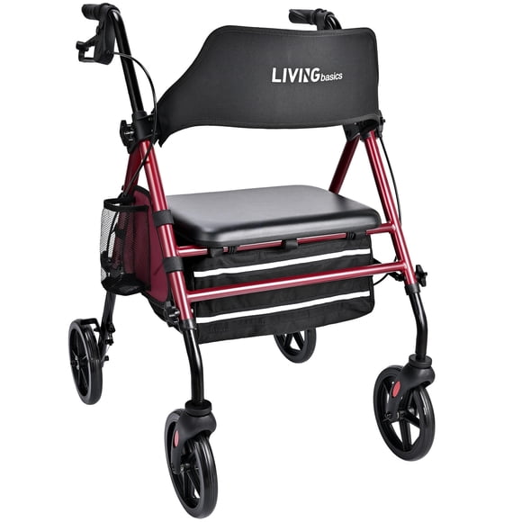 Rollator Walker for Seniors with Seat, Adjustable Height and 8" Wheels, Foldable Walker with Locking Hand Brake and Storage Bag Support Up to 300 lbs