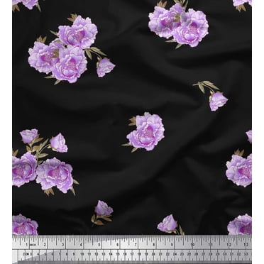 Soimoi Tissu de Soie Satin Feuilles & Pivoine Imprimé en Tissu Floral par Yard 42 Pouces de Large