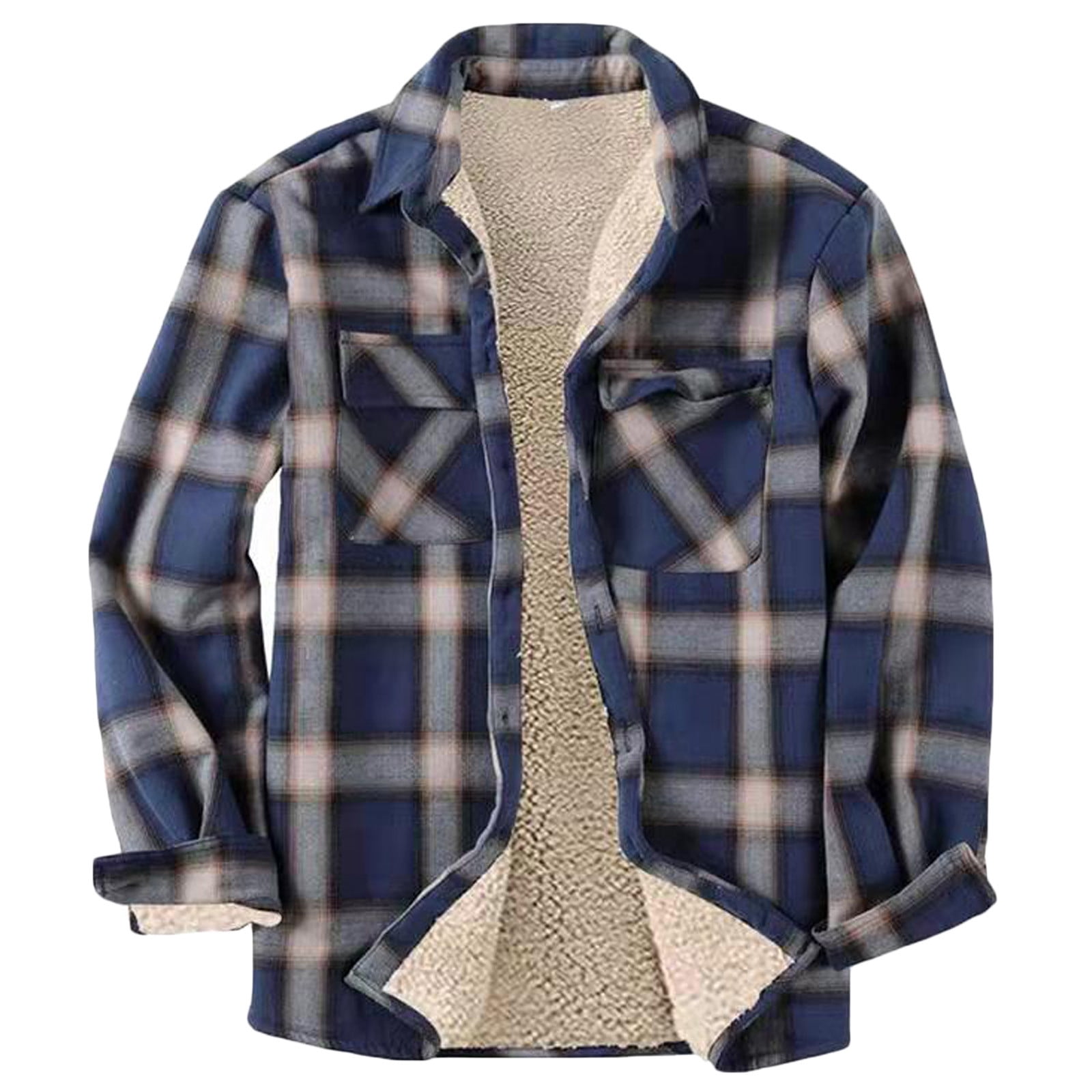 Rbaofujie Discount Clearance Blousse for Men Non-positioning Printing Turndown Lattice Spring Long Sleeve Single-breasted Cardigan Buttoned Keep Warm Jacket Coat Dark Blue