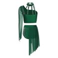 thumbnail image 4 of Runhomal Haut Court Deux Pièces pour Femme avec Strass Lyriques et Short Tenue de Danse Moderne Vert Foncé S, 4 of 5