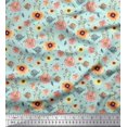 thumbnail image 1 of Soimoi Rayon Fabric Leaves,Bird & Anemone Floral Decor Fabric Printed Yard 42 Inch Wide, 1 of 3