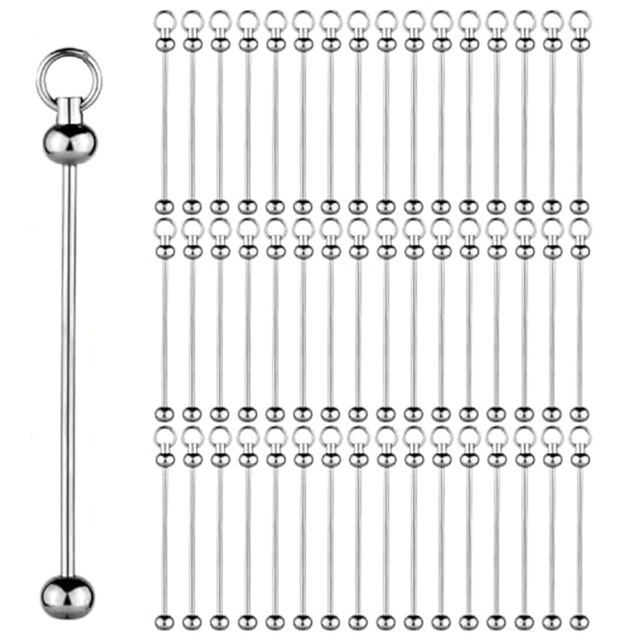 150Pcs Blank Beadable Keychain Bars,Metal DIY Bead Keychain Bar Charms Eady Detachable Key Chain Making Accessories