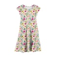 thumbnail image 4 of XUNKUSGA Robes pour Filles 4-15 Ans Mignonne à Imprimé Floral Manches à Volants Robe Midi Évasée Été Ample Plissée Robe de Sortie Mode Bohème Robes de Plage avec Poches, Rose, 4 of 5