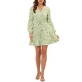 thumbnail image 2 of INSPIRE CHIC Robe Midi Courte Trapèze pour Femme à Col en V, Imprimé Floral, Taille Élastique, Boutonnée, TP Vert Pâle, 2 of 6