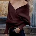 thumbnail image 1 of RXIRUCGD Women's Casual Solid Color Irregular Pullover Solid Color Sweater Shawl( Coffee ), 1 of 5