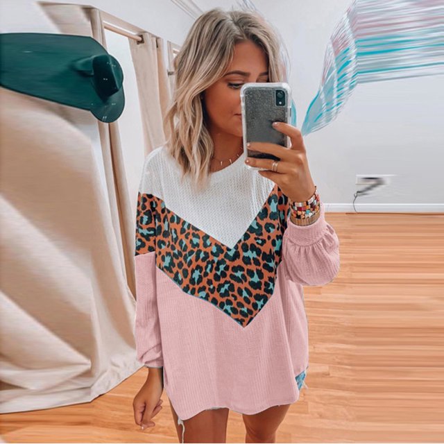 RKSTN Sweaters for Women Fashion Leopard Print Comfortable Long Sleeves Sweater Tops Fall Sweaters