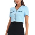 thumbnail image 1 of INSPIRE CHIC Veste en Tweed pour Femme à Contraste de Couleurs, Boutonnée, Manches Courtes, Blazer de Travail/bureau, Bleu Pâle, TG, 1 of 5