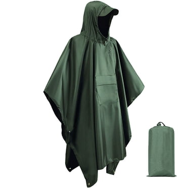 Baberdicy Poncho de Pluie Portable - Imperméable à Capuche - Essentiel de Randonnée/camping - Léger et Compact - Protection Extérieure - Poncho de Pluie Portable à Capuche pour Randonnée Camping Vert Armée, Taille Unique