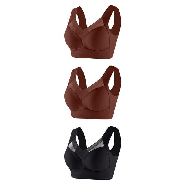 FAIWAD 3Pcs Solid Color Bra for Women Wirefree Plus Size Padded Bralettes Stretch Full Coverage Workout Daily Underwear