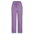 thumbnail image 4 of VEKDONE Womens Linen Long Pants Purple L, 4 of 5