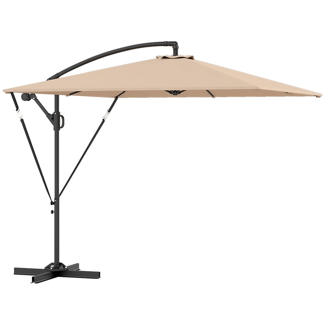 Outsunny Patio Offset Umbrella UPF 50+ UV Protection, Water-Resistant, Khaki