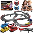 thumbnail image 1 of Slot Car Race Track Set with 4 Light-Up Cars, 2 Speed Adjustable Steering Wheel Controllers, 16.7ft Track with Overpass, Lap Counter, Dual Power Mode, Gift for Boys Girls Age 8+, 1 of 7