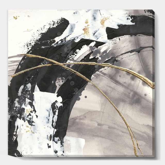 Designart Arcs Peints Charmant I Art Mural sur Toile Montrant des Coups de Pinceau Abstraits Noir et Blanc avec des Arcs Texturés Dorés sur Toile en Coton de Qualité Supérieure, Enveloppé pour Galerie avec design s'Étendant sur les Côtés, Arrive Prêt à Accrocher, Convient à la Déco Maison Moderne.