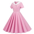thumbnail image 3 of Babysbule Robe pour Femme 2024 Été Mode Femmes Décontractée Unie Vintage à Manches Courtes à Col en V Robe Mini pour Dames, 3 of 7