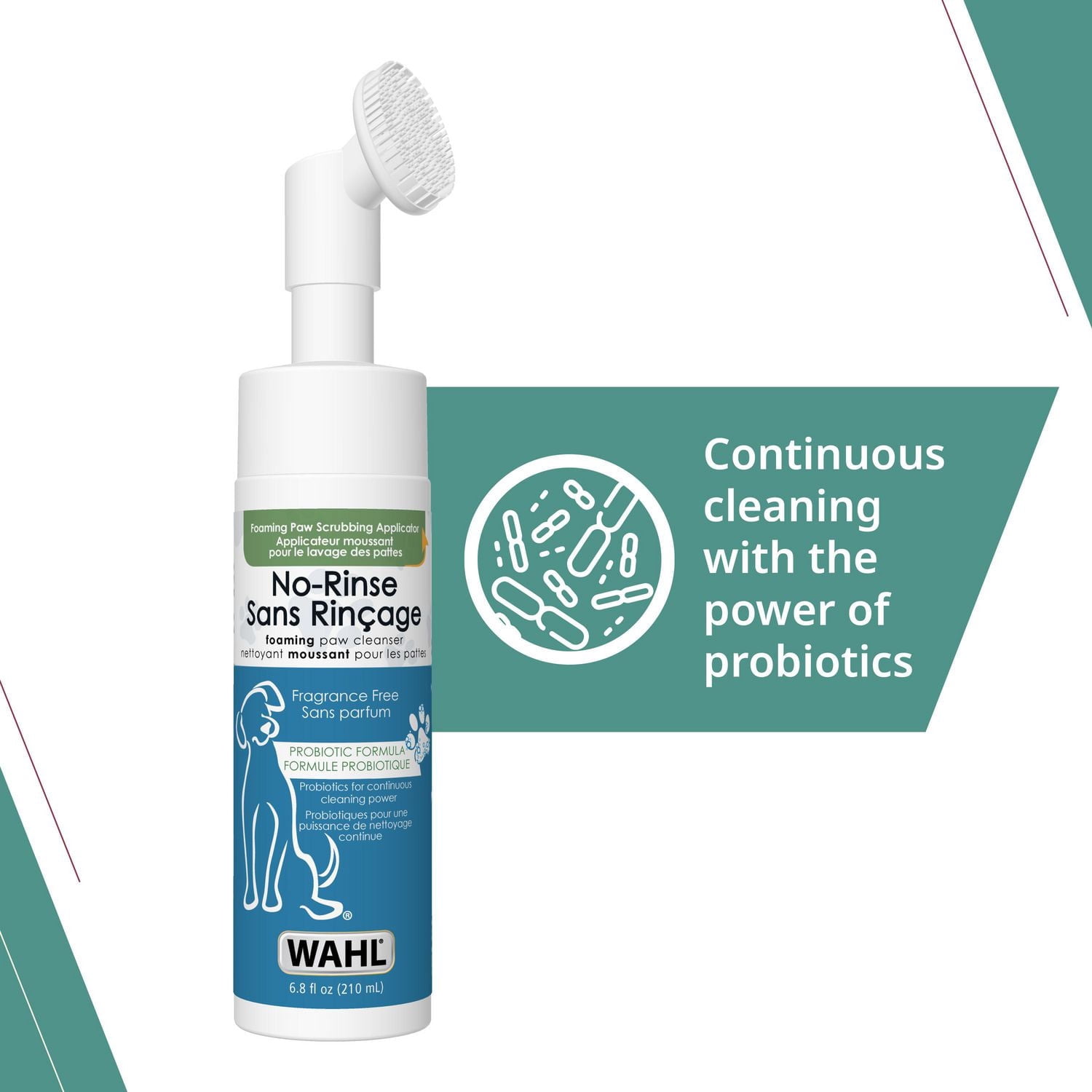 Wahl Probiotic Paw Cleaner – Solution moussante sans rinçage avec brosse, aloès et flocons d'avoine pour des pattes de chien propres et hydratées – Modèle 58549