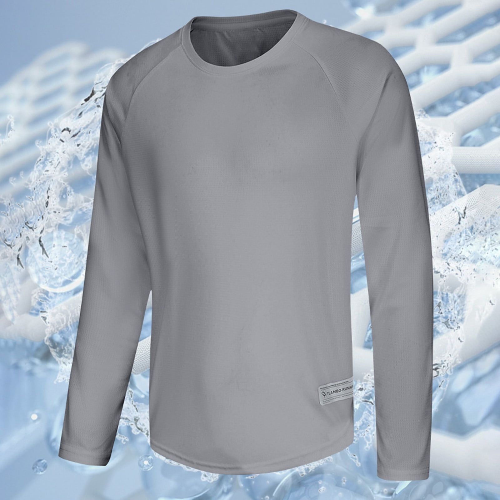 AherBiu Mens Long Sleeve Tops Crewneck Sun Protection Quick Drying Athletic Outdoor Breathable T Shirts