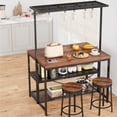 thumbnail image 2 of GloryStar 42" Kitchen Island with Power Outlets - Mobile Bakers Rack with 3 Shelves, Microwave Stand & 5 Hooks, 400lb Capacity (Brown), 2 of 8