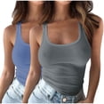 thumbnail image 1 of Plebaso Lot de 2 Débardeurs Côtelés pour Femmes, Bretelles Spaghetti, Hauts Ajustés, Encolure Dégagée, Sans Manches, Hauts d'Été, 1 of 4