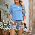 thumbnail image 2 of Yanlir Women's Fashion Spring Summer Solid Color Round Neck Short Sleeve Lace Patchwork Loose T-Shirt Summer Tops(Sky Blue,XL), 2 of 7