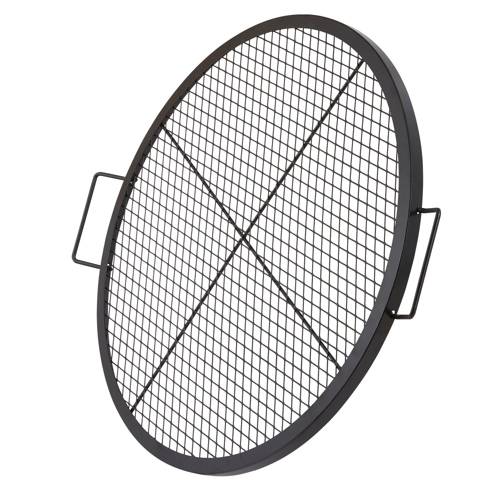 Kffkff Cross-Marks Grill Grate For Fire Pit, Circular Cookware, Robust Steel Bbq Grill Grid With Handle And Support Cross Wire, Mobile Outdoor Cooking