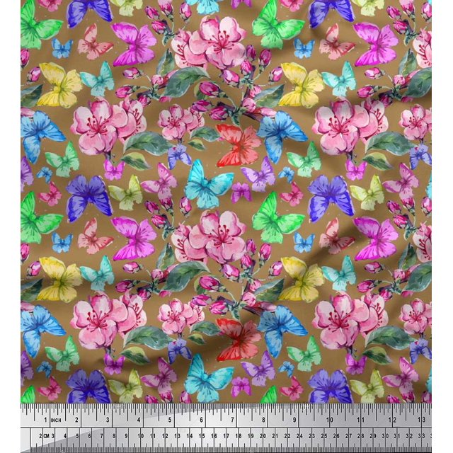 Soimoi Polyester Crepe Fabric Biscuit Food Decor Fabric Printed Yard 52 Inch Wide