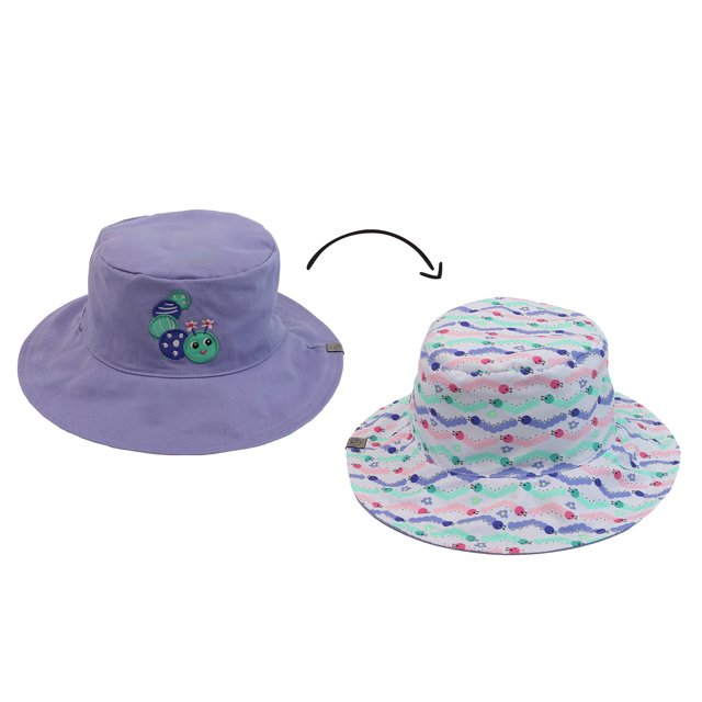FlapJackKids - Chapeau de Soleil Réversible Mixte pour Enfants - Chenille - L (4-6a+)