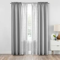 Mainstays Curtain and Sheers Set, 4 Panels, Soft Silver, 27.5" W x 84” L