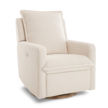 Valencia Milo Fabric Swivel Recliner Chair | Luxurious Sheepskin-Finish Fabric, Swivel, Glide, and Recliner Functionality, Sturdy Wooden Base, Built-in USB Port, Beige
