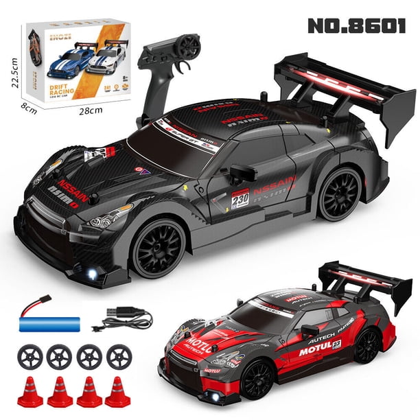 Rppiup Mini voiture RC Drift Car - 1:64 - Mini voiture télécommandée - 2,4 GHz - 4WD - Avec lumière LED - Jouet cadeau pour enfants et adultes à partir de 6 ans - Noir