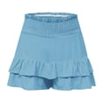 thumbnail image 4 of Timegard Wide Leg Shorts for Women Elastic Waisted Smocked Ruffle Bottom Flowy Lounge Shorts Beach Wear, 4 of 5