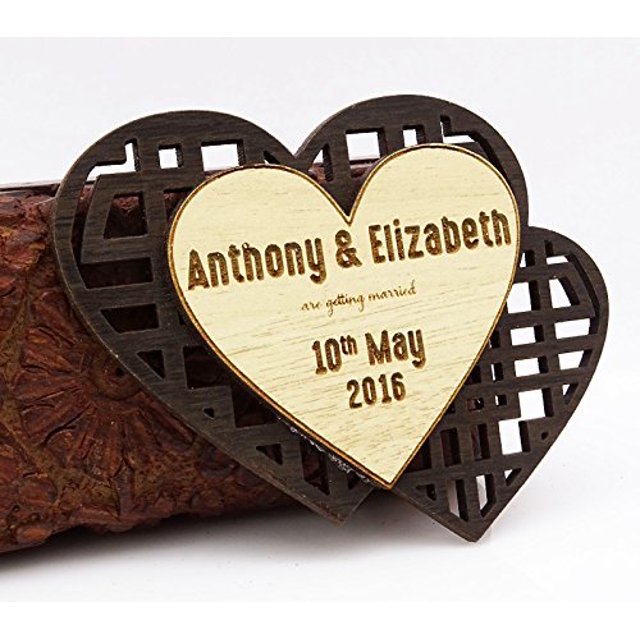 40 Save The Date Wooden Magnet Custom Engraved Wooden Magnet Rustic Wedding Announcements Idea