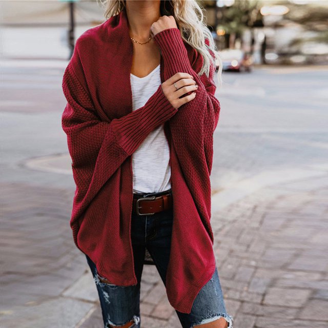 PVCS Cardigan Uni à Manches Longues pour Femmes, Manteau Blouse Haut Décontracté d'Automne