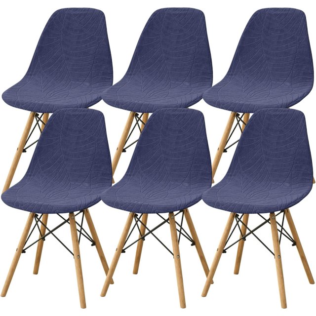 Shell Dining Room Chair Slipcovers Set of 2/4/6,Stretch Modern Armless Lounge Chair Slipcovers Protector for Kitchen Dining Living Room(Navy Blue,6Pcs)
