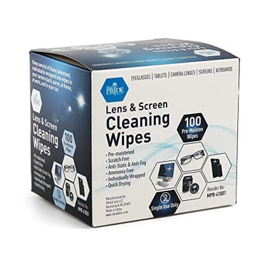 Medpride Lingettes pour Lentilles Préhumidifiées/ Lot de 100/ Antistatiques, Antibuée, Séchage Rapide et Anti-Rayures/ Chiffons de Nettoyage pour Écran Tactile LED, iPhones, iPads, Moniteurs d'Ordinateur, Lunettes, Lentilles d'Appareil Photo, Portable
