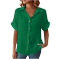 thumbnail image 2 of QIPOPIQ Button Down Shirt Women Cotton Short Sleeve Blouses V Neck Collared Button Up Summer Beach Tops Clearance, 2 of 10