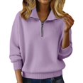 thumbnail image 3 of WTXUE Womens Long Sleeve Quarter Zip Pullover Sweater Casual Loose V Neck Collared Ribbed Knit Jumper Tops Soft Oversized Tunic Sweaters Light Violet L, 3 of 9
