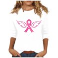 thumbnail image 2 of Jsaierl Pink Ribbon Graphic Tops for Women Breast Cancer Shirts 3/4 Sleeve Crew Neck Pullover Fight Cancer Tees In October Blouses, 2 of 5