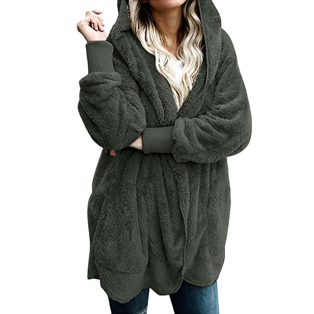 WREESH Cardigan Manteau à Capuche pour Femmes, Ample, Ouvert à l'Avant, avec Poches Drapées
