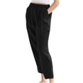 thumbnail image 2 of TIMIFIS Elastic Waist Pants For Women Summer Pants Casual Color Elastic Waist Linen Pockets Pants, 2 of 5