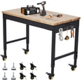 thumbnail image 1 of 72" x 25" Adjustable Workbench 2000 Lbs Capacity, Rubber Wood Table Heavy Duty Workstation with Hardwood Top, Power Outlets, Metal Frame, Swivel Casters, Garage Table for Workshop Office Home, 1 of 8